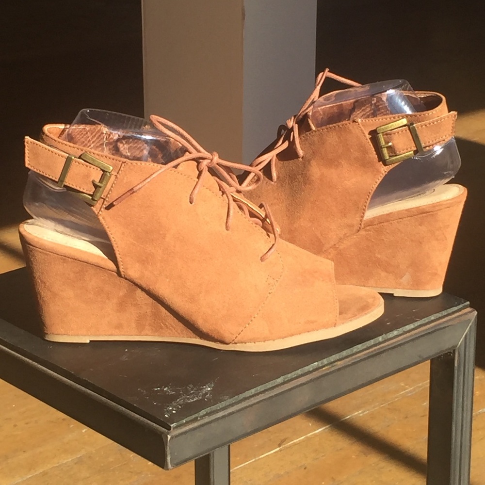 American Heritage Faux Suede Brown Open Toes Thick heel Sandals